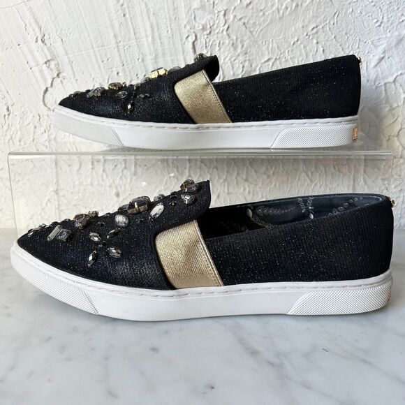 Ted Baker Loafers Black Rhinestone Gold Metallic Pointed Toe - Women's Size 9/40 - Picture 2 of 8